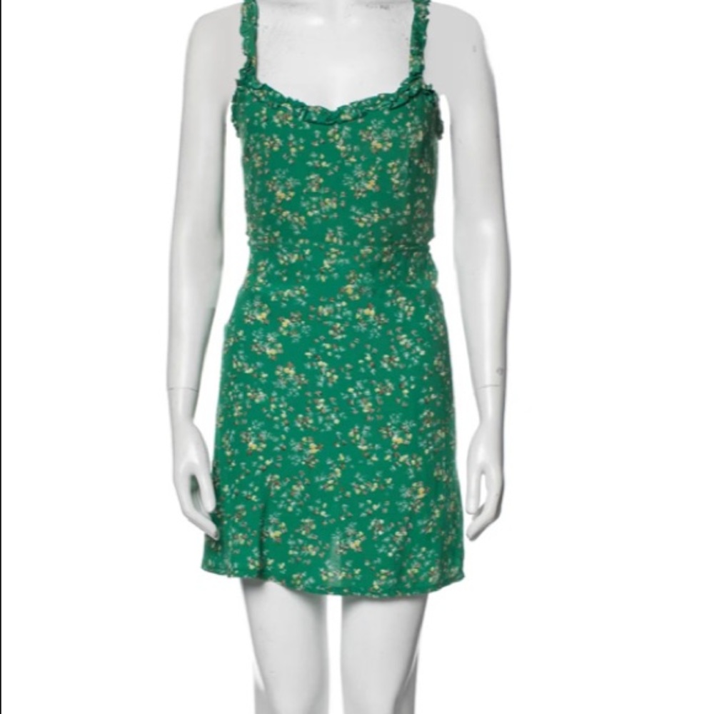 Faithful the brand Aline green floral dress with open tie back.